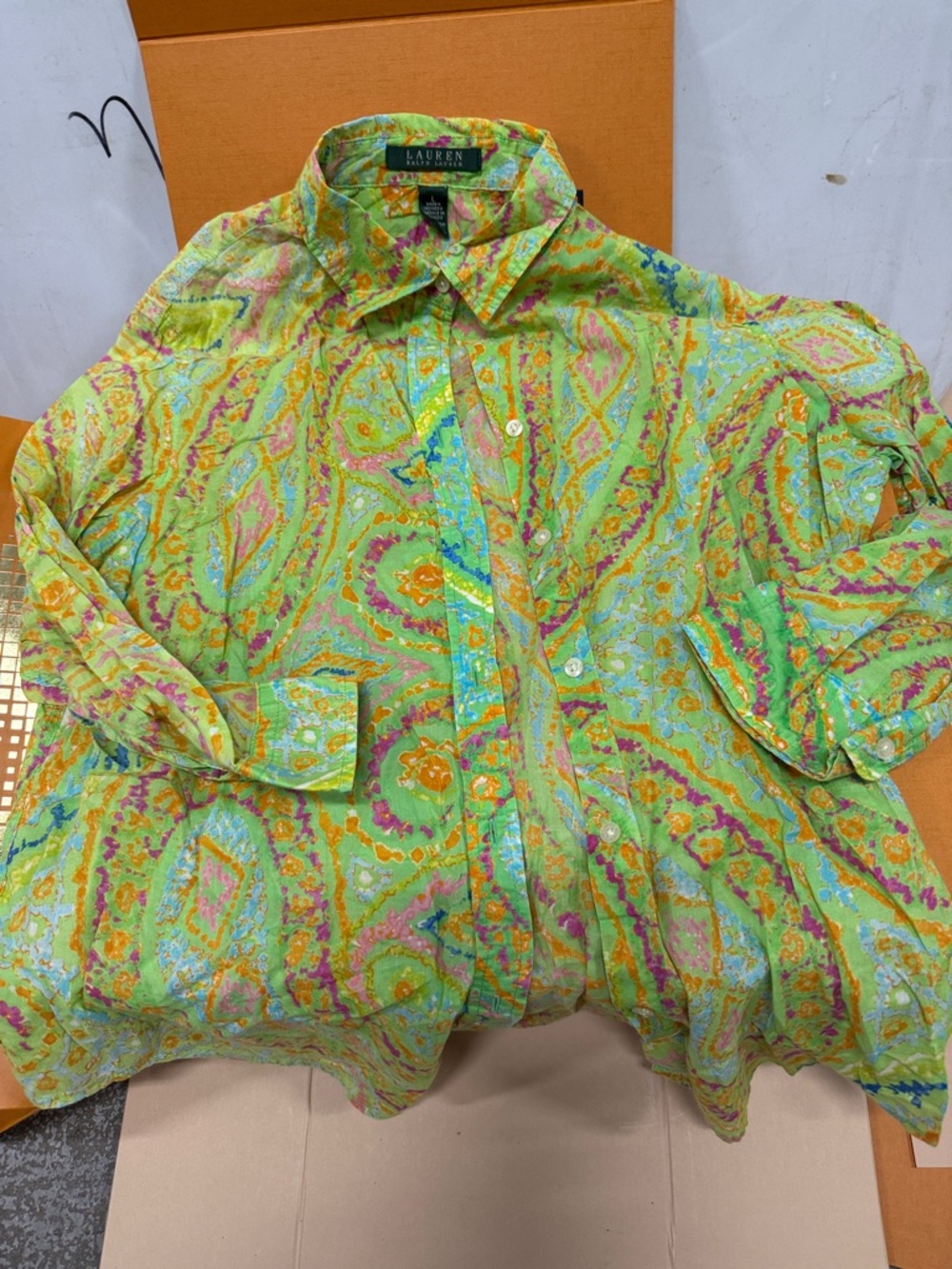 Lauren Ralph Lauren Lime Green Multicolor Paisley Button-Down Shirt